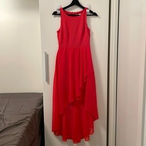 Forever New hi-lo dress in coral, USA 4